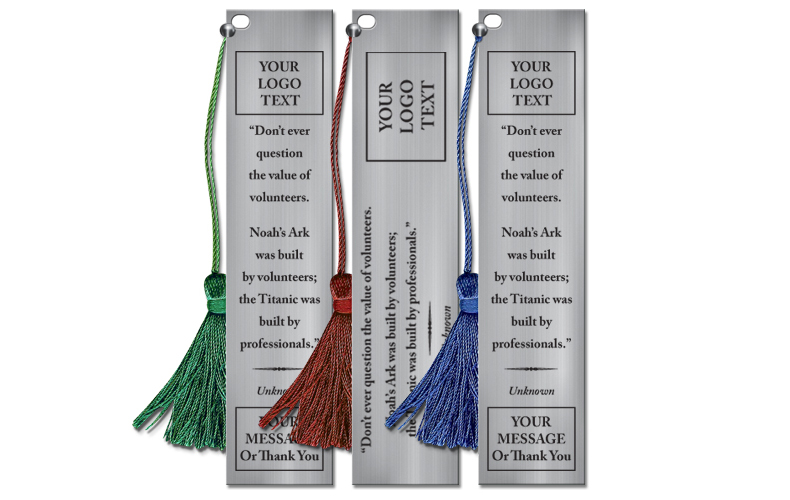 Custom Pewter Bookmark With Quote"The Value Of Volunteers"